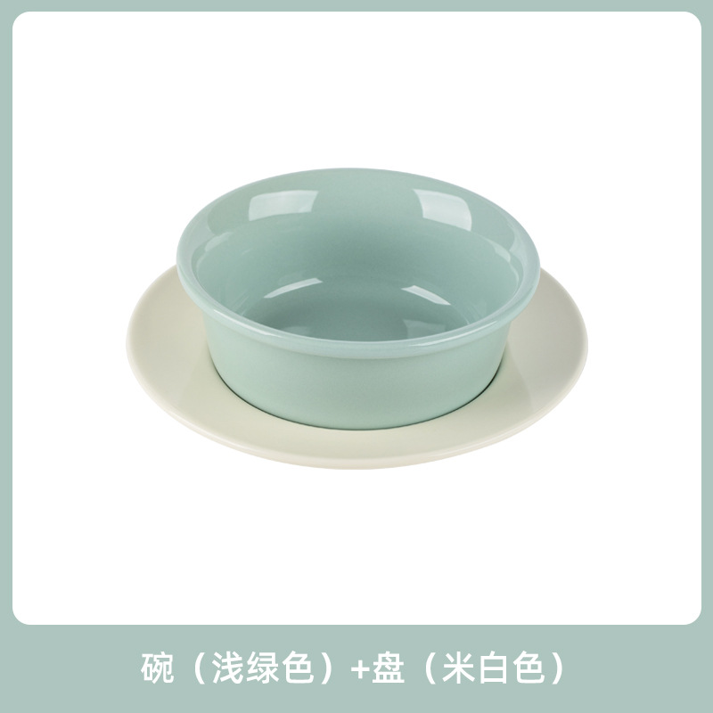 Cerámica alta y baja pie anti-voltar tazón para gatos comida para gatos bocadillos congelados enlatados anti-columna cervical platos para mascotas comida para perros doble tazón
