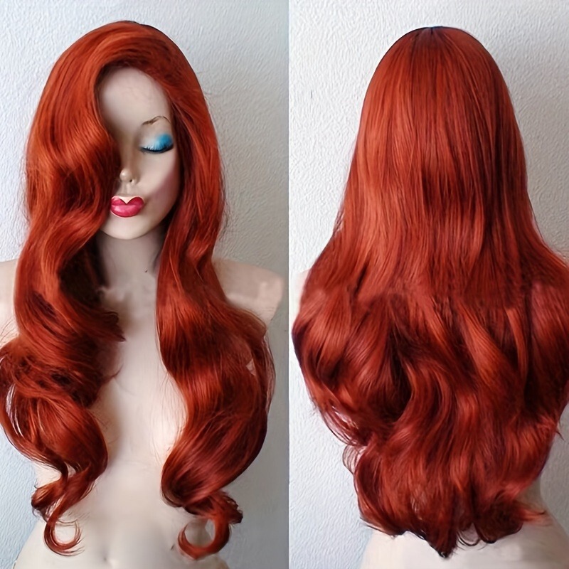 Cross-Border Wig Foreign Trade Women's Copper-Colored Anime Long Curly Hair Halloween Masquerade Cosplay Front Lace Wig Cross-Border Wig Foreign Trade Women's Copper-Colored Anime Long Curly Hair Halloween Masquerade Cosplay Front Lace Wig