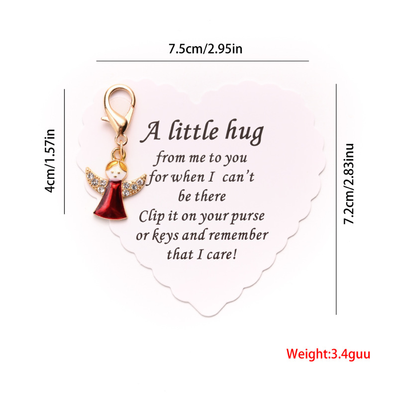国境を越えた売れ筋 A Little Hug 英語祝福カード クリエイティブ レッド リトル エンジェル キーホルダー ペンダント ギフト|undefined