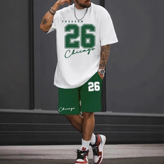 半袖 Tシャツ セット メンズ 夏 3D プリント 2025 新しい No.26 ジャージ ファッション トレンド スポーツ 2 点セット