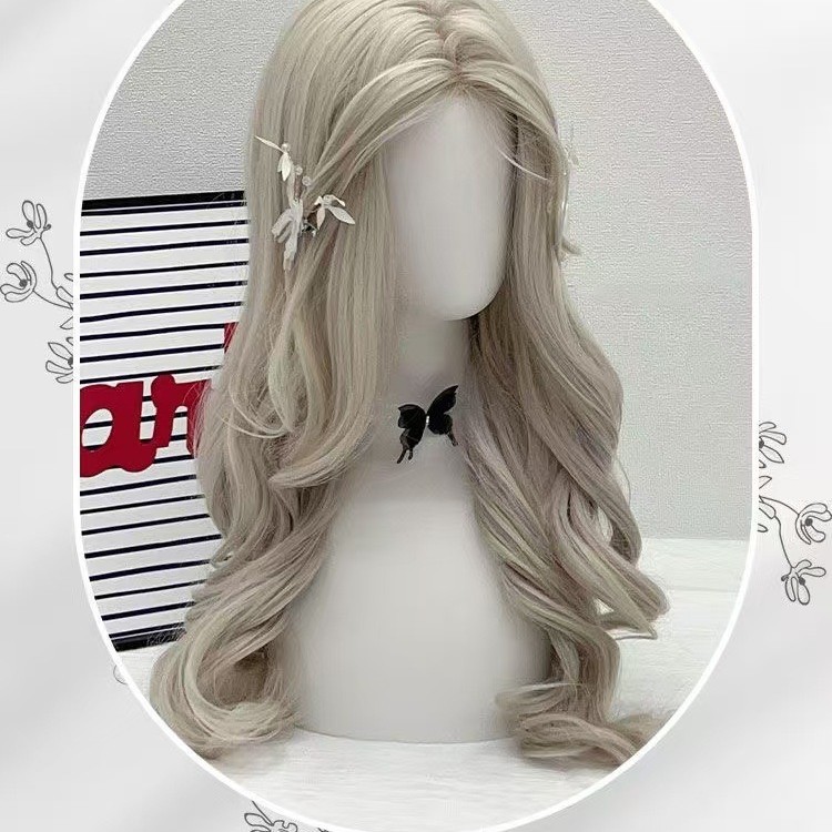 Peruca blanca platina dorada y plateada para mujeres, sensación de mezcla de aire fresco, sensación de cabello rizado largo, seda mate de alta temperatura, B01