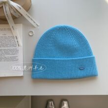 纯色100%羊毛翻边针织帽子女冬季复古新款大头围百搭保暖毛线冷帽