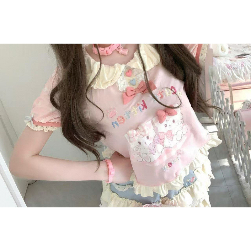 2025夏季新款女儿服小个子软妹少女可爱日系甜美软妹花边恤甜美|undefined
