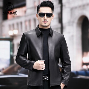 High-end men's lapel leather clothing middle-aged business leather jacket trend fashion imitation leather men's Korean jacket manufacturers