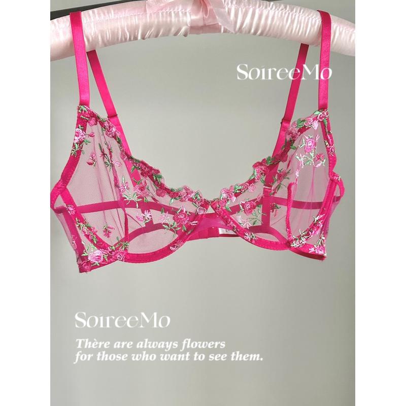 Verano super hermoso bordado dulce sexy malla sujetador conjunto de flores frescas de la niña pura ropa interior de la mujer