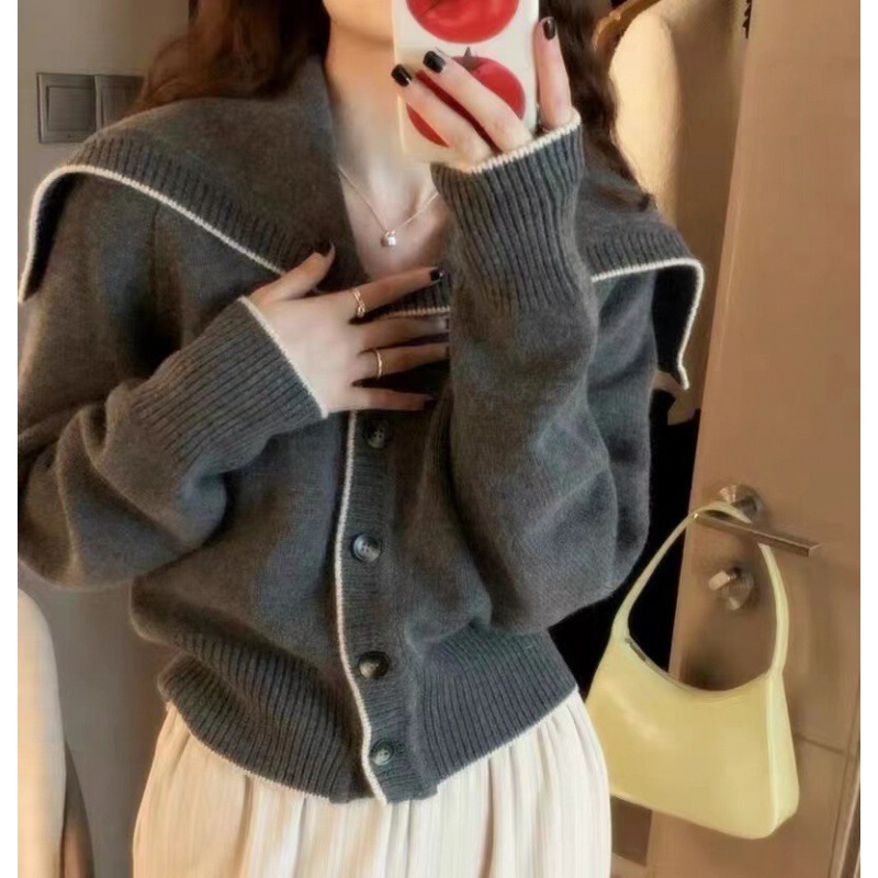 New Thickened Wool Women's Navy Collar Sweater Cardigan Button Knitted Loose Base Jacket