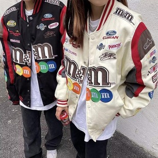 Spring High Street heavy embroidery stitching baseball jacket men's and women's hip hop loose motorcycle racing jacket