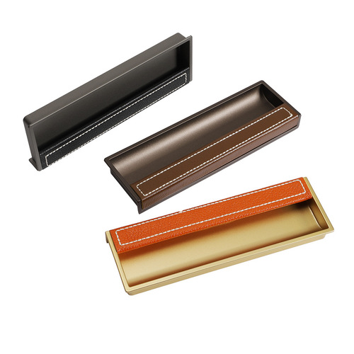 Leather handle drawer invisible embedded tatami hidden built-in slot wardrobe sliding door light luxury handle