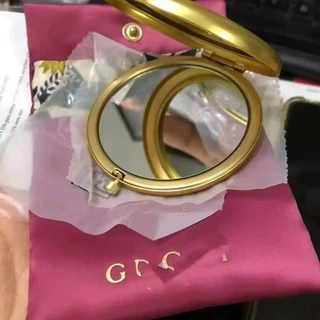 G家新款金色花卉高档礼品化妆镜补妆折叠随身小圆镜轻奢女ins风