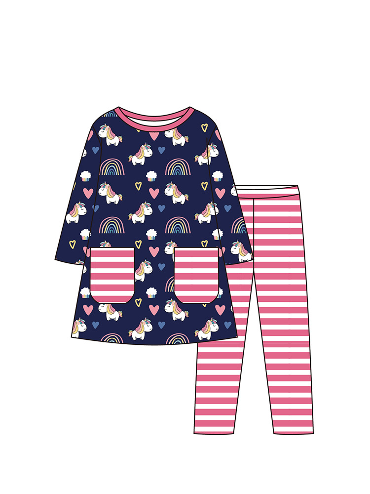 Trajes para niñas otoño e invierno nuevo estilo europeo y americano niños pequeños y medianos estilo occidental cuello redondo manga larga cintura elástica pantalones de dos piezas para niños