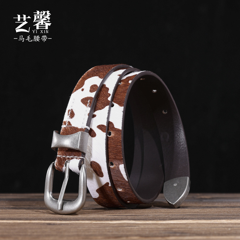 Horsehair Y2K Spicy Girl Brown Cow Print Small Plush Belt, Simple and Versatile Ins-Style Y2K Horsehair Belt Horsehair Y2K Spicy Girl Brown Cow Print Small Plush Belt, Simple and Versatile Ins-Style Y2K Horsehair Belt