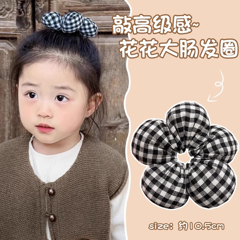 Niña linda flor intestino grueso lazo para el cabello cuerda de cola de caballo para niños 2025 nuevo accesorio para el cabello de banda de goma de cabeza de bola de alta gama