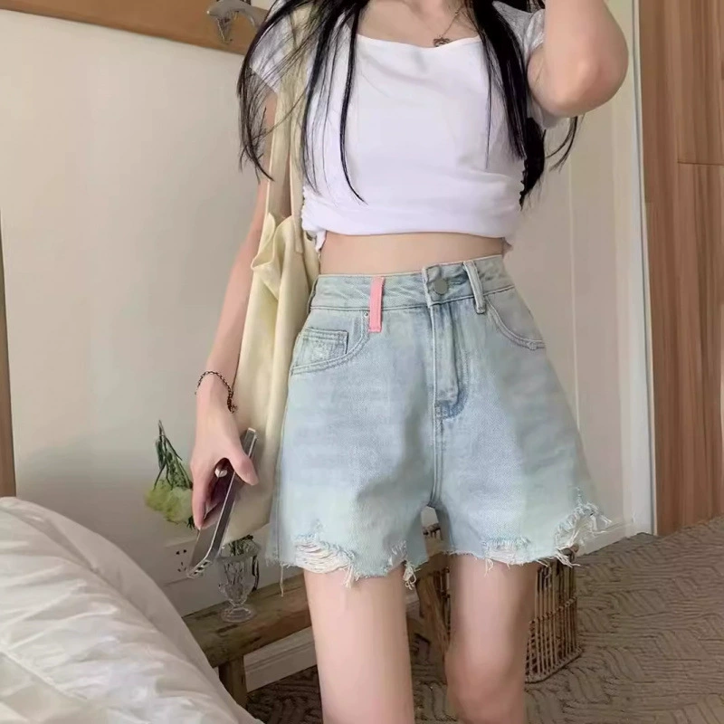 2024 Летние новые джинсовые шорты с кисточкой и вышивкой женские дизайнерские штаны с высокой талией