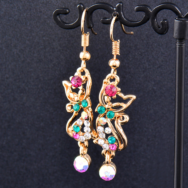 1 Pair Fashion Cat Alloy Plating Inlay Rhinestones Women's Drop Earrings display picture 2