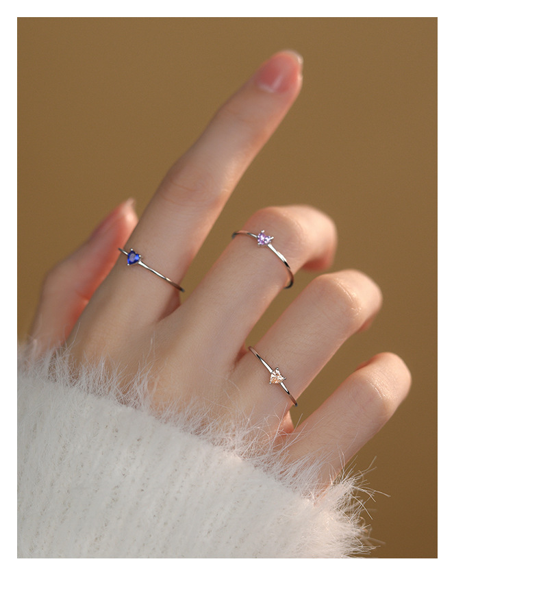 1 Piece Quantity 1 Piece 925 Sterling Silver Colorful Heart Shape Zircon Open Rings Rings