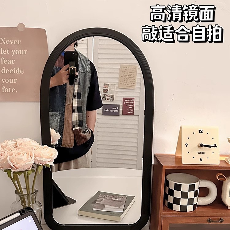 ins インターネットセレブ クリームスタイル ハーフミラー フロアスタンド ドレッシングミラー 学生寮 壁掛け化粧鏡 寝室壁掛けミラー|undefined