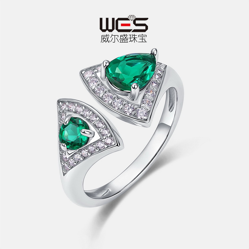 Nuevo abanico personalizado transfronterizo Cultivo de esmeraldas Anillo de plata femenino S925 Cultivo de tesoros de color Anillo de dedos de comida Moda de lujo ligero