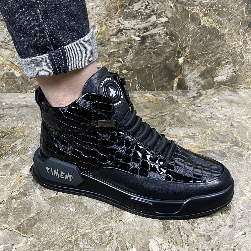 Мужская обувь из натуральной кожи, зимние высокие ботинки, мужские Модные универсальные черные ботинки Martin средней высоты с флисовой подкладкой в Корейском стиле, Модные осенние