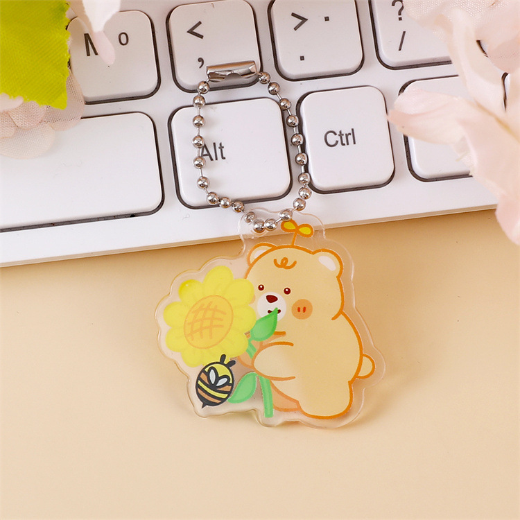 漫画クリームイエローベアアクリルペンダントかわいいキーホルダーウェーブビーズチェーン小さなペンダントスクールバッグペンダントジュエリー|undefined
