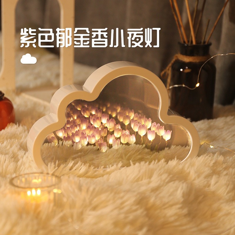 Diy hecho a mano nube tulipán espejo luz nocturna adornos luminosos regalo creativo regalo del Día de la Madre