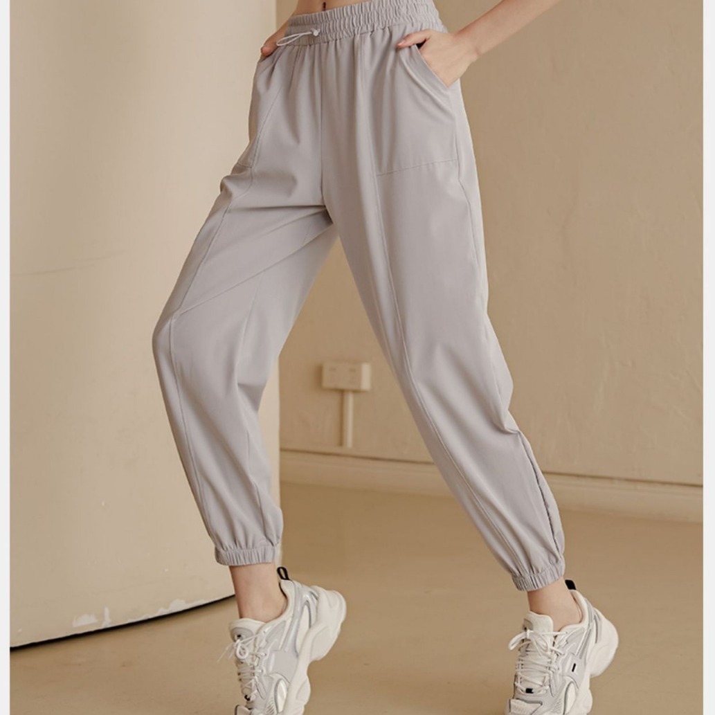 2024 Spring New Plus Size Fitness Tights Women's Quick-Dry Loose Ankle Yoga Pants Running Small Foot Gray Sports Pants