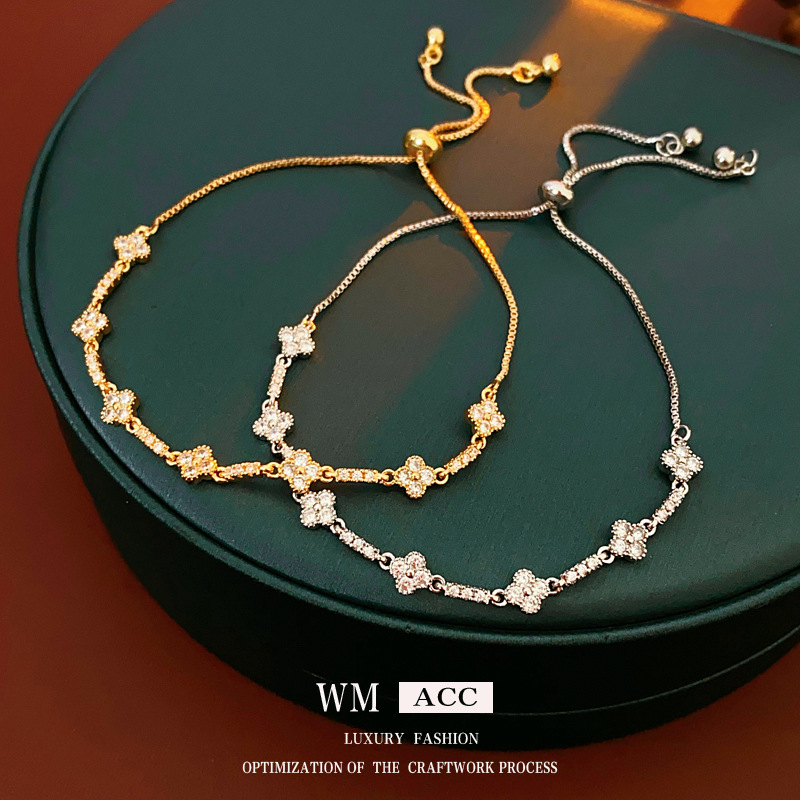 Zircon diamante flor pulsera nicho lujo ligero de alto nivel pulsera ajustable de moda simple temperamento versátil joyas