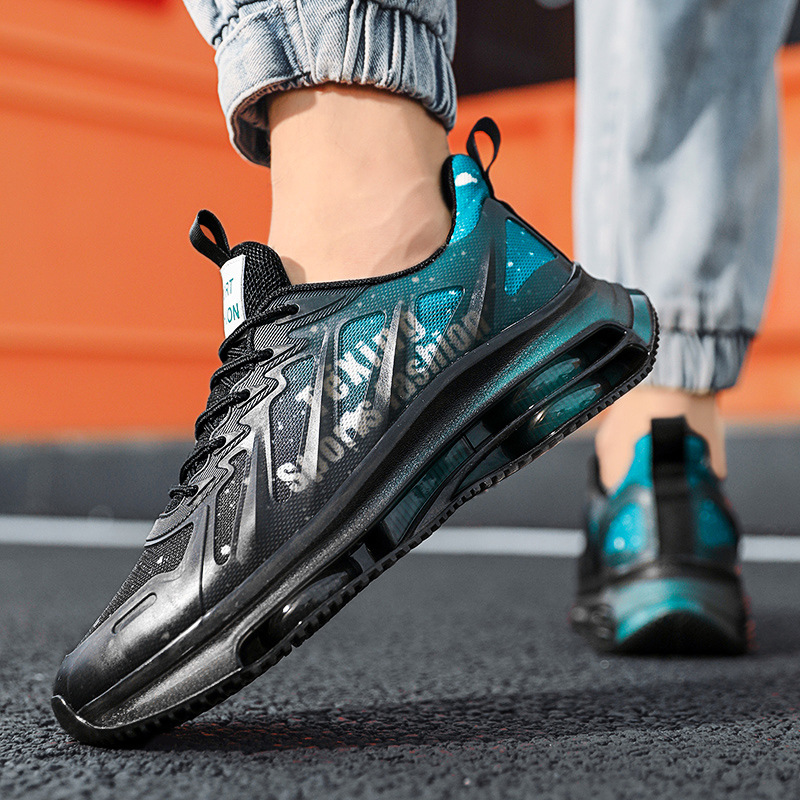 Cojín de aire doble zapatos de hombre a juego otoño nuevos deportes zapatos de correr casuales volando malla tejida superficie transpirable amortiguador papá zapatos de moda