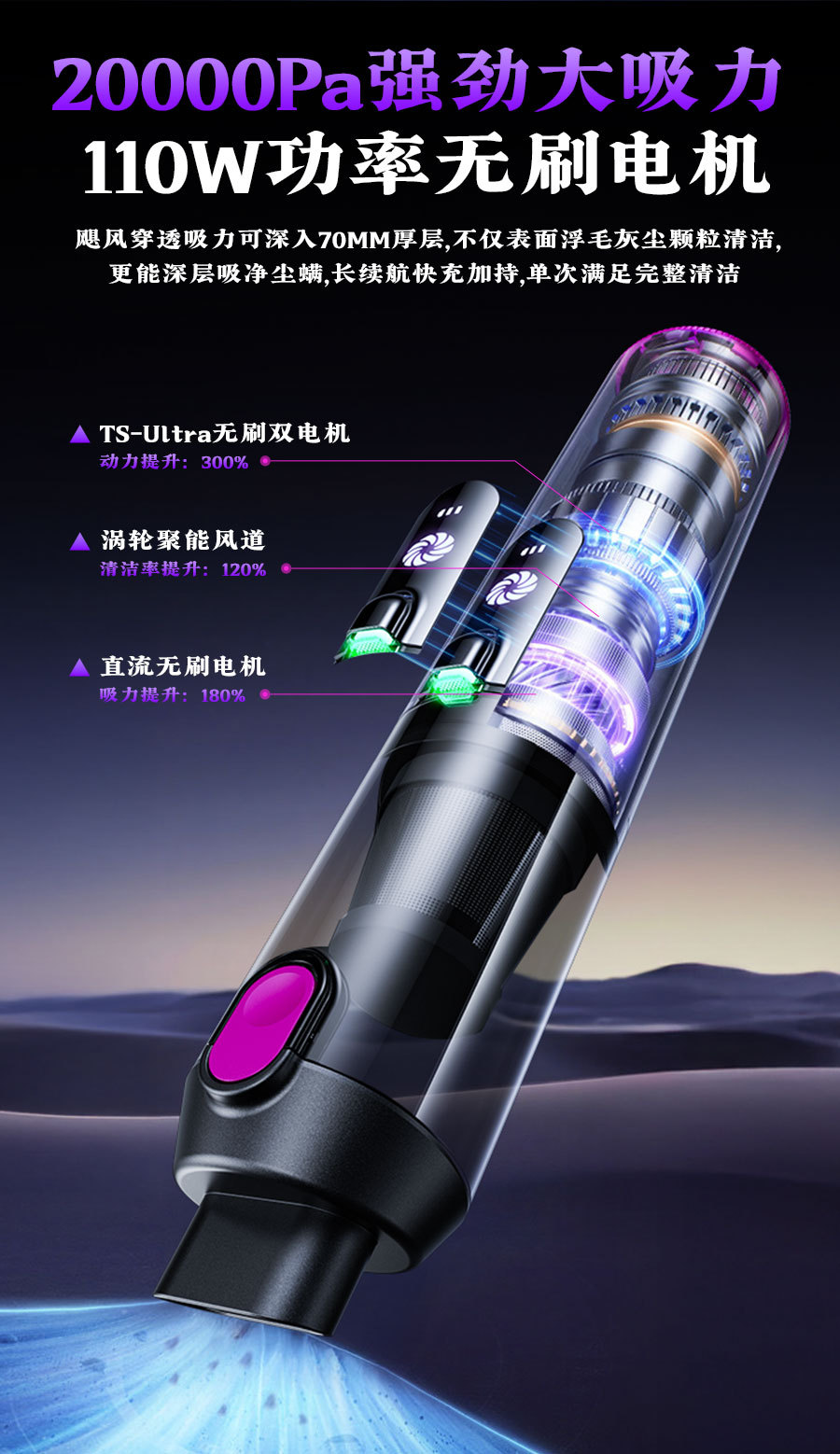 REMAX Rui Liang car-mounted, cordless, brushless vacuum cleaner with integrated blowing and suction functions, featuring a built-in light and long battery life for convenient portability