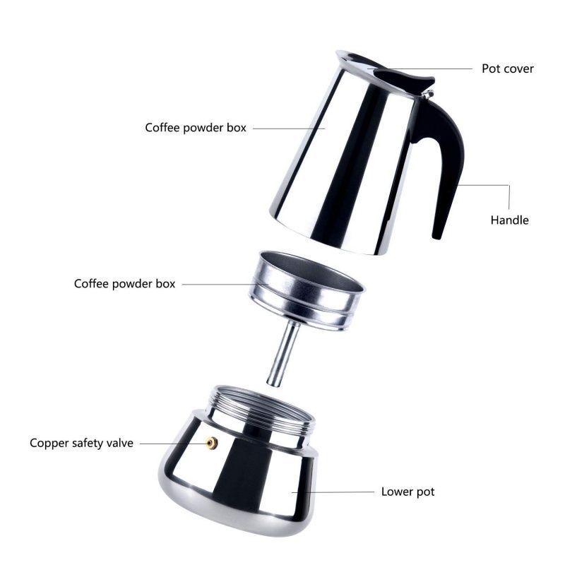 Internet-Famous Thickened Stainless Steel Mocha Coffee Pot with Optional White Small Electric Heating Stove for Home Use