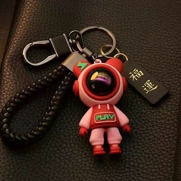 ハイエンドクマ男性と女性のキーチェーン漫画かわいい星空車のキーホルダーペンダントキーホルダーキーホルダー織り|undefined