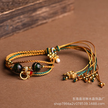 藏式三圈手绳手工编织多层叠戴手链香灰琉璃手绳可挂唐卡扎基拉姆