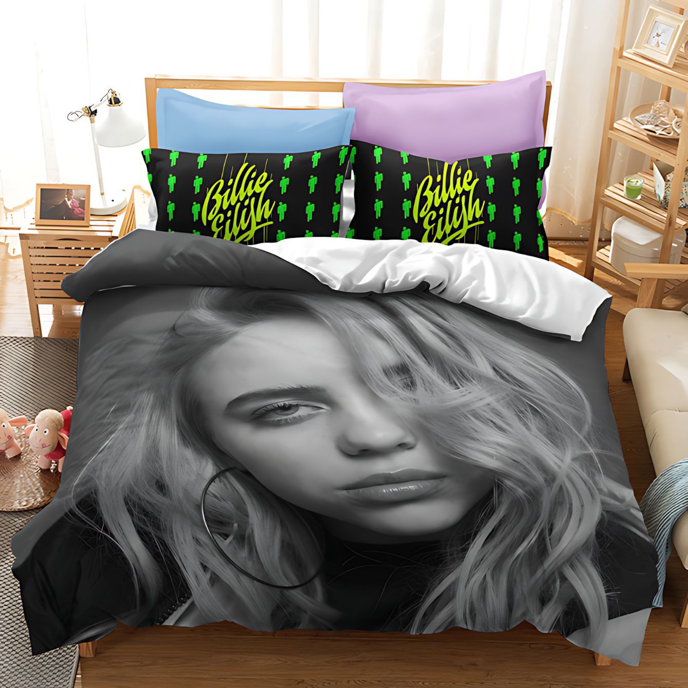 TEMU / JIT cross-border chica temática patrón de impresión digital edredón suave conjunto de ropa de cama estilo nórdico