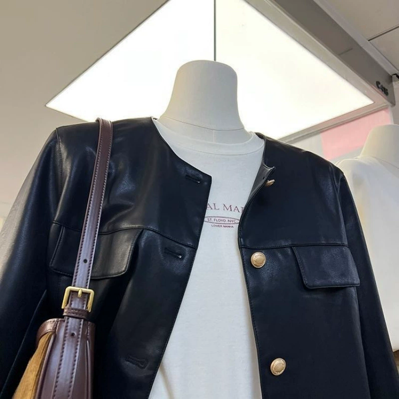 Короткая куртка Spring Metal в корейском стиле, круглый воротник, стиль Chanel.
