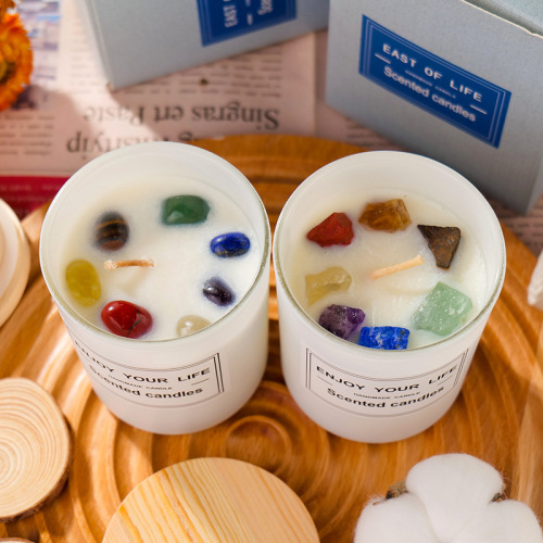 Cross-border hot selling natural crystal rough stone scented candle soy wax smokeless candle gift box Christmas souvenir gift