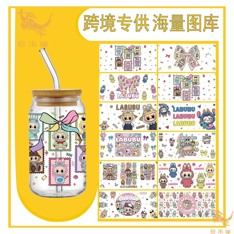 国境を越えた漫画パターンステッカー UV クリスタルラベル透明転写ステッカー防水性と耐高温性セラミックカップ魔法瓶カップステッカー|undefined