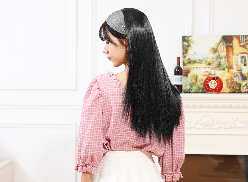 Synthetische Perücke, langer Stil, halbes Stirnband, glattes Haar, Perückenabdeckung_voghion.com