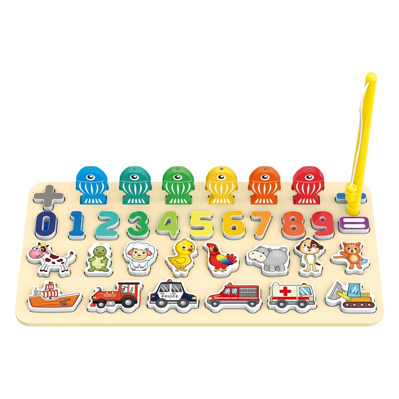Educación temprana de los niños transfronterizos forma del coche multifuncional color a juego tráfico pesca cognitiva digital logarítmica tablero de juguete
