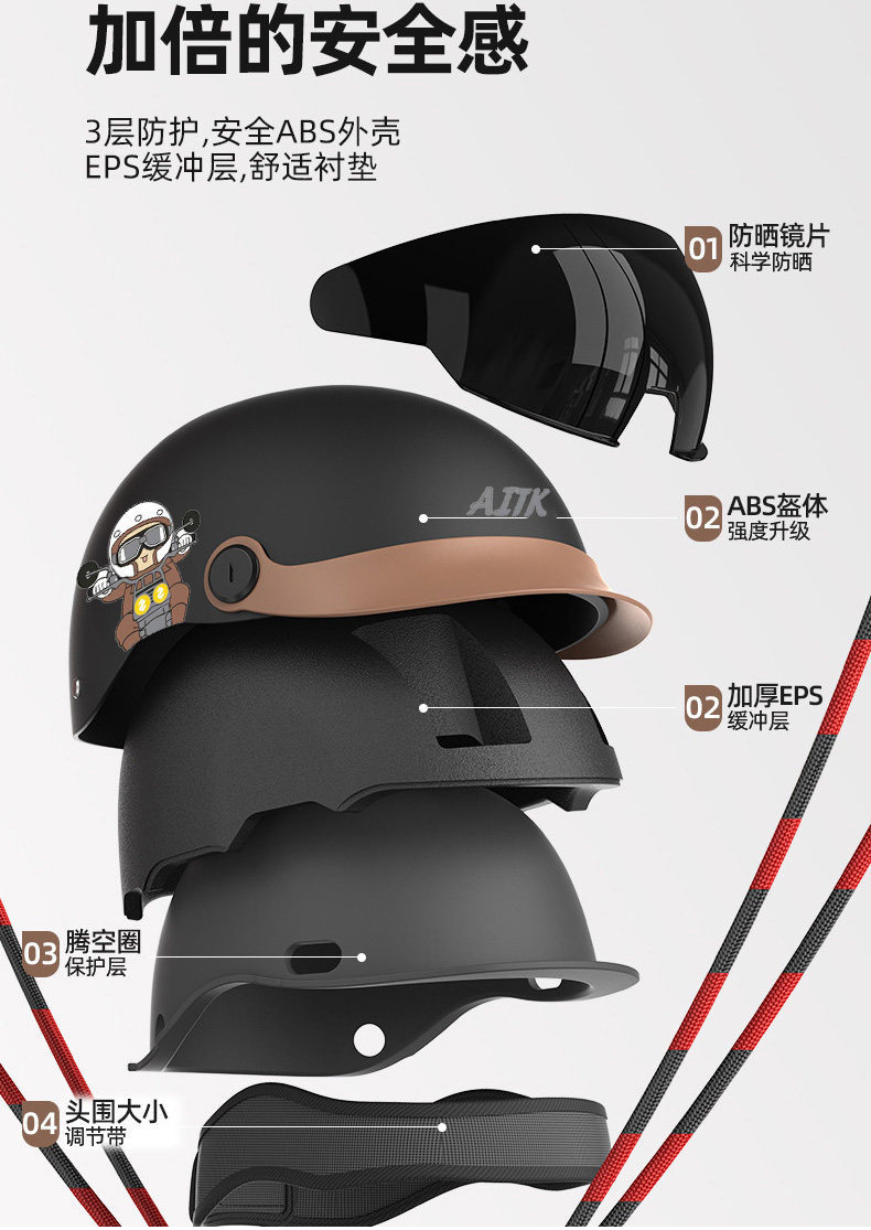 New national standard 3C certified electric motorcycle helmet for men and women, summer retro half helmet, breathable and lightweight helmet for all seasons