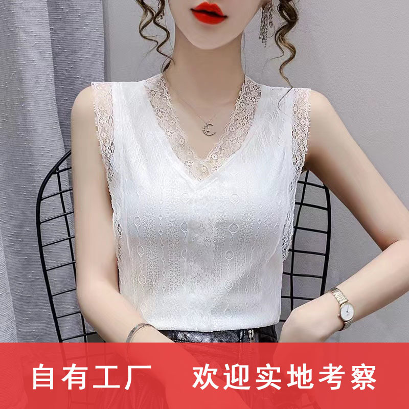 2025 Spring and Summer New V Neck Lace Sleeveless Outer Suit and Vest Women's Bottoming Top Lace Suspbottomer