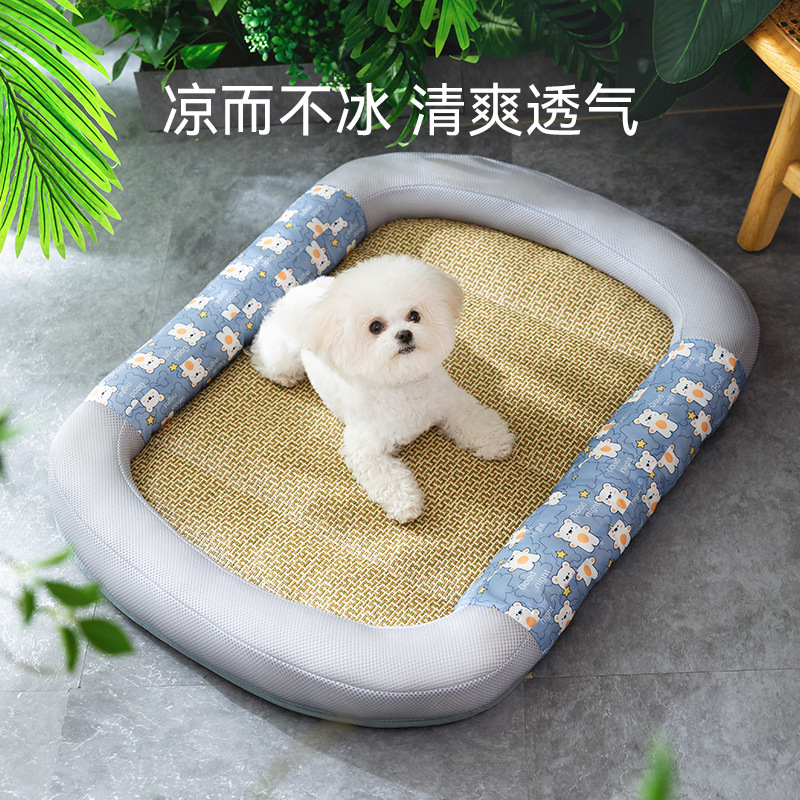 La primavera y el verano perro de dibujos animados oso Oval estera de verano Teddy perrera gato nido mediano y pequeño perro mascota estera nido