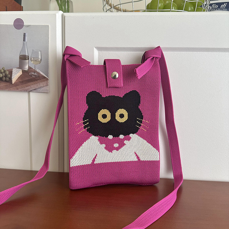 Linda bolsa de teléfono móvil de punto dulce, mensajero de un solo hombro, mini bolsa multiusos, textura, bolso de mano casual al por mayor