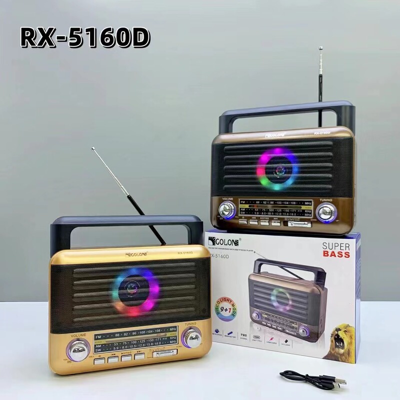 New Retro Radio Three-band FM Portable Outdoor Portable Bluetooth Audio RX-5160D with Colorful Lights