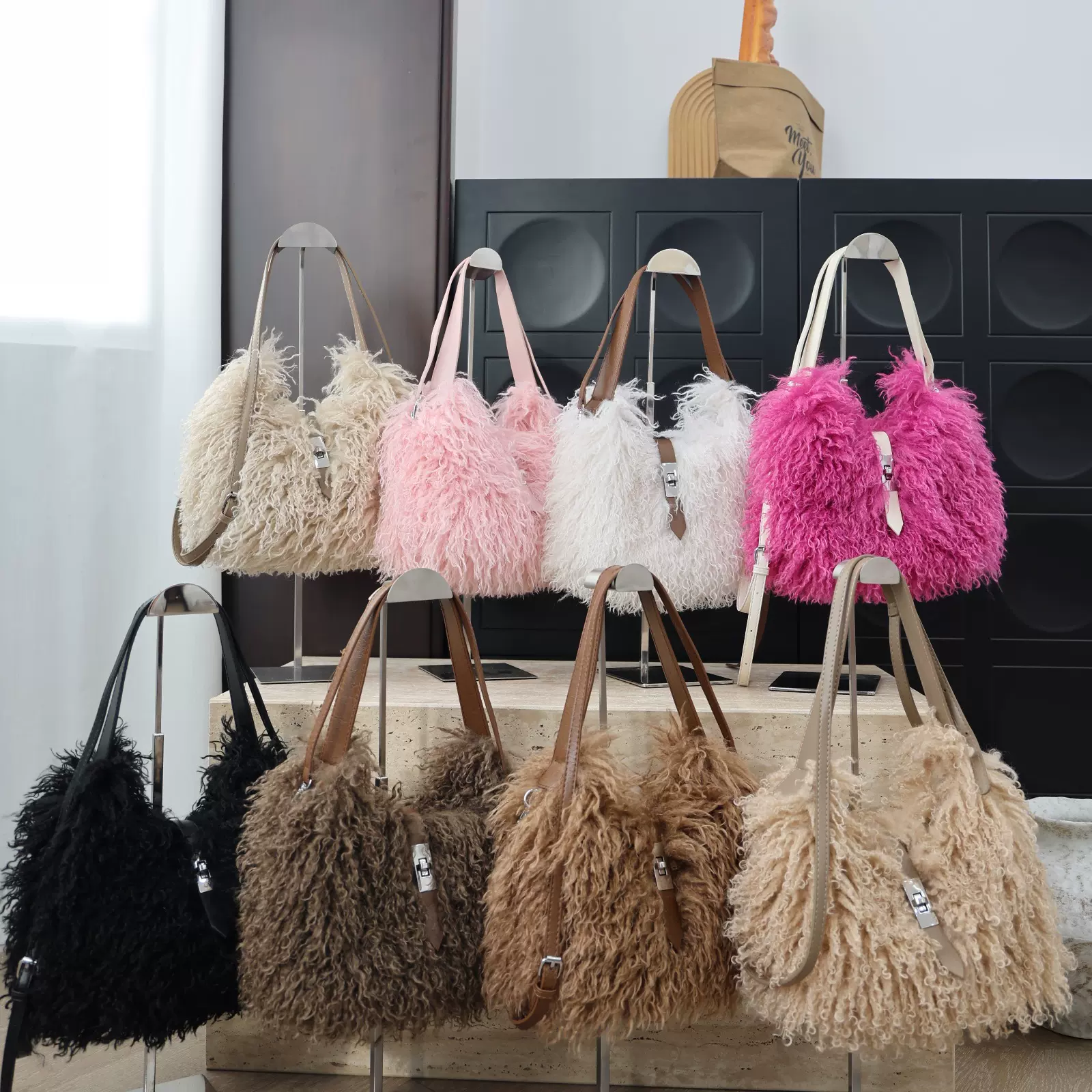 25秋冬新款仿滩羊毛手提斜挎包包女甜美辣妹Y2K腋下包单肩包426