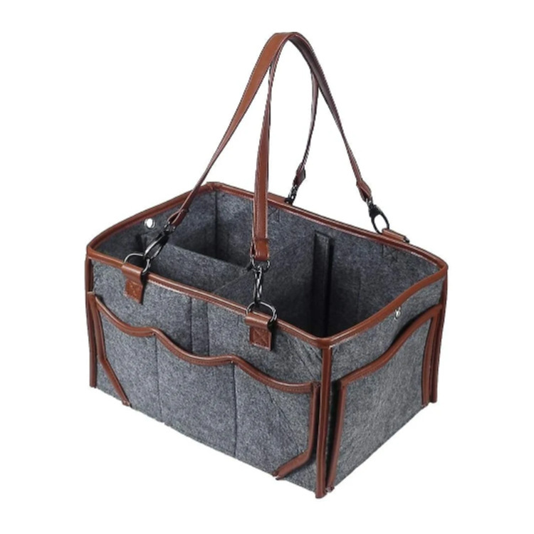 New felt diaper storage bag handle removable PU non-woven fabric stitching diaper storage bag can be set