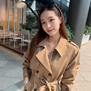 卡其色风衣外套女款2026新款春秋小个子翻领双排扣长款气质大衣女