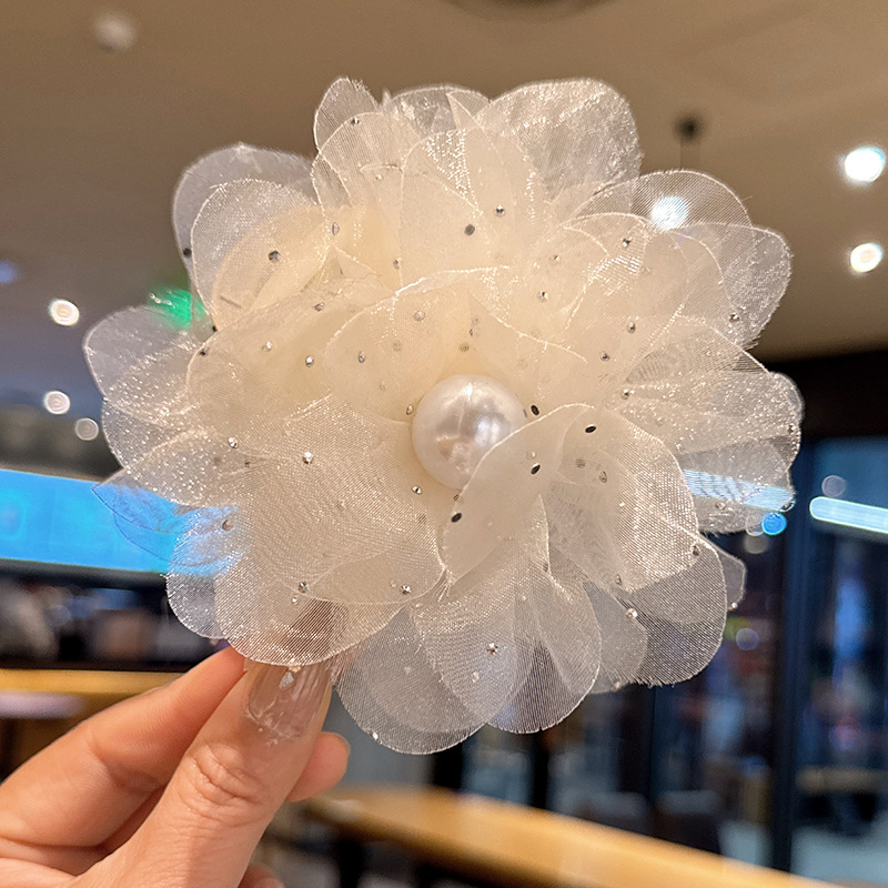 Заколка-крабик, в цветочек, 13см