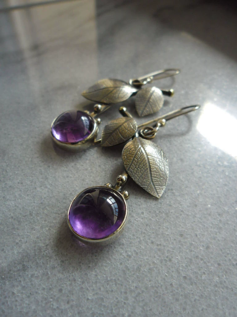 美裕 Retro organic crystal earings with amethyst, universal earrings, simple and elegant design, light luxury style