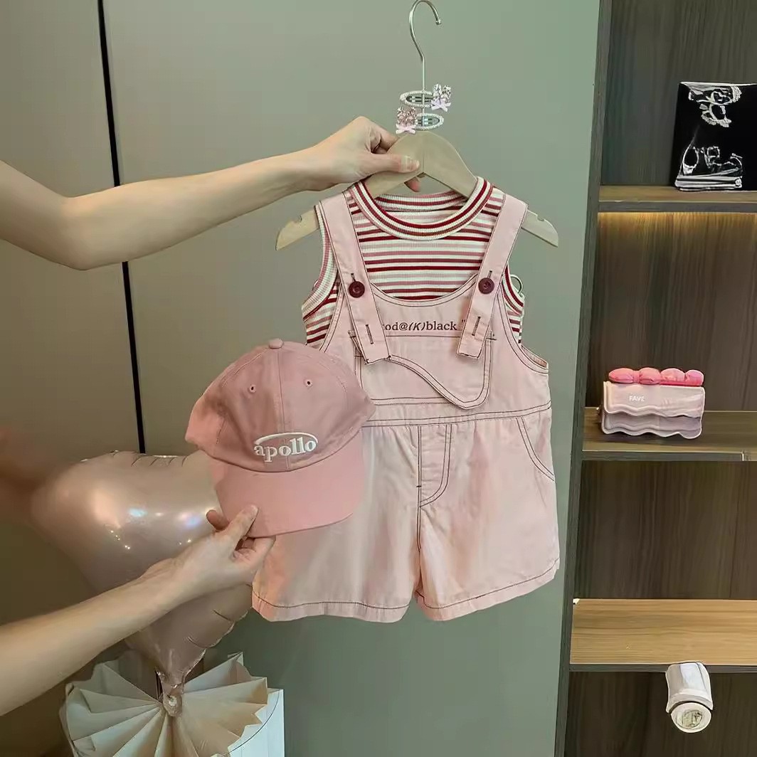 Girls overalls suit children's 2024 new casual summer thin baby fashionable vest two-piece set