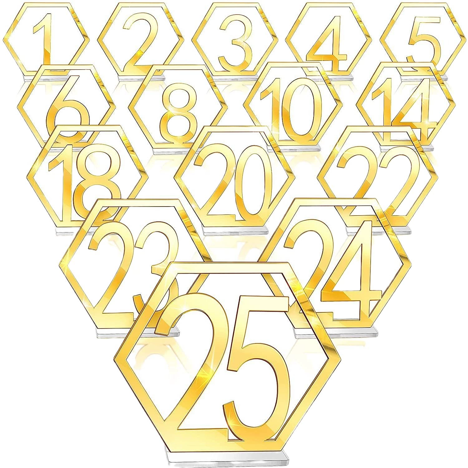 Acrylic mirrored wedding place card hexagonal hollow number 1-40 seat card for cafe wedding reception