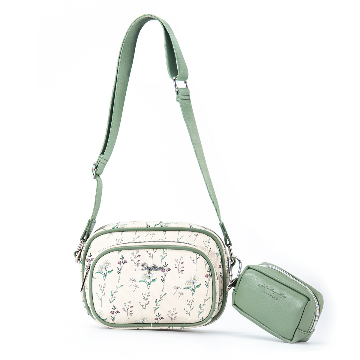 Bolso bandolera para teléfono móvil Flower Girl bolso cuadrado pequeño con letras de doble capa personalizado Bolso de hombro de maquillaje de cercanías de gran capacidad multifuncional